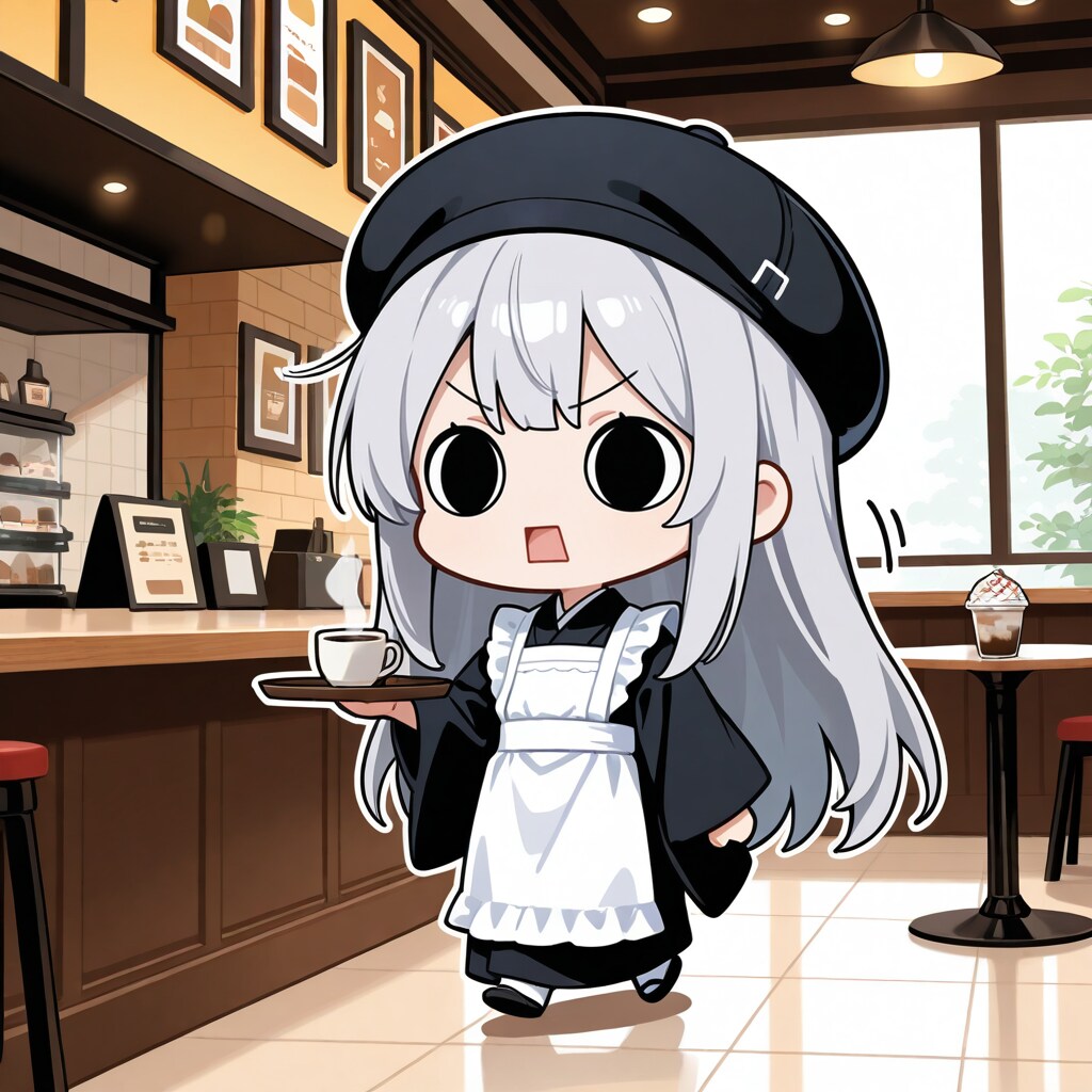 喫茶店の日に給仕するえらいこっちゃ嬢
