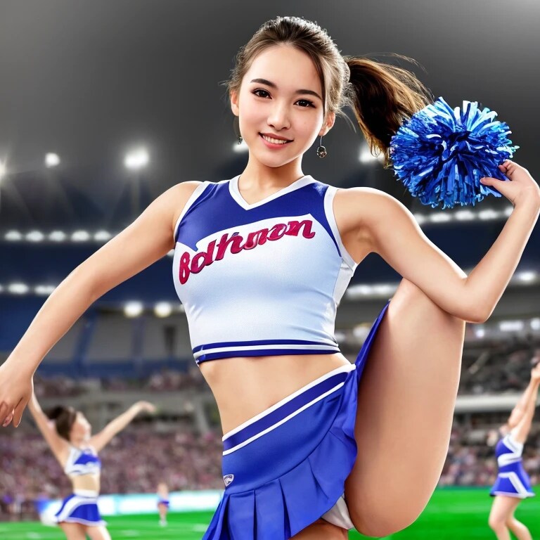 黒髪ロングでチア衣装の美女１２４