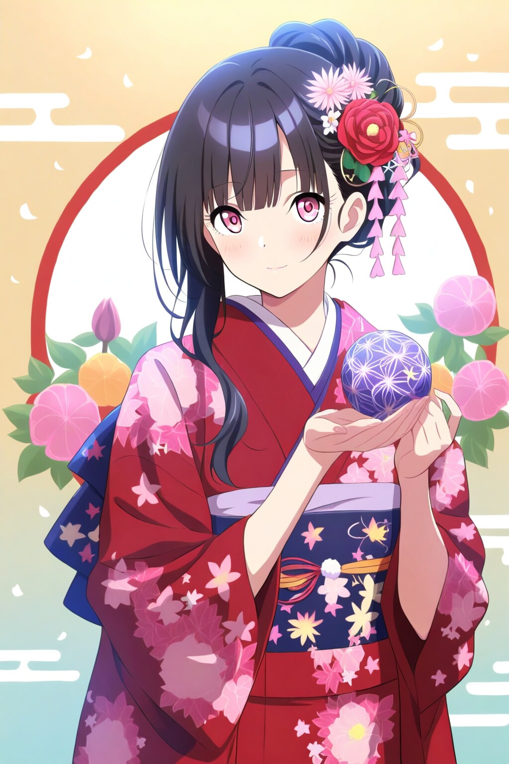 赤い着物の美少女