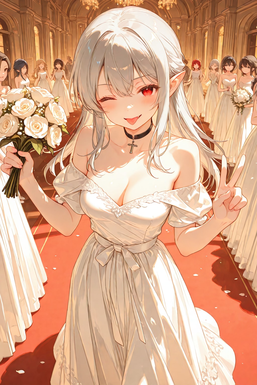 やっちまった結婚式『結婚する気はないけど、ブーケトスを制してやったぜ♪』アビゲイル（TS吸血鬼） | の人気AIイラスト・グラビア