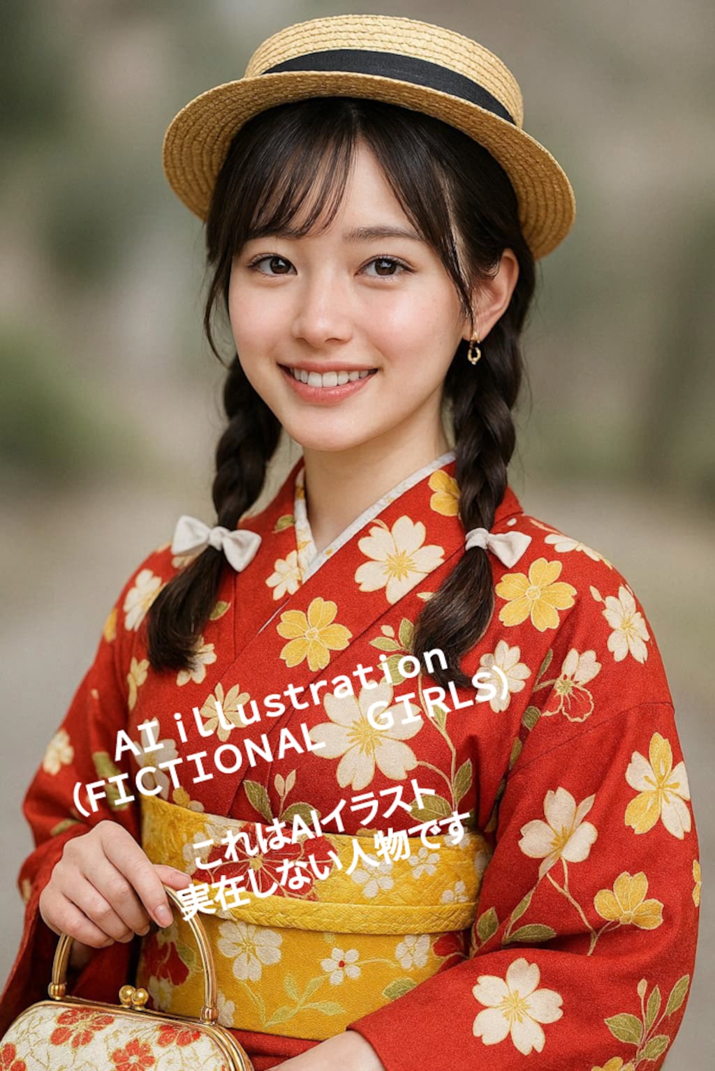 和装の三つ編み美少女