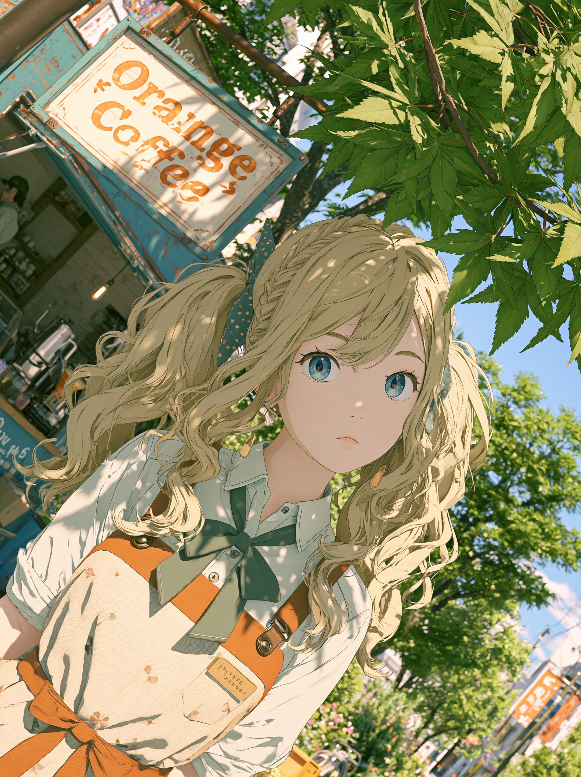 オレンジコーヒーの看板の下