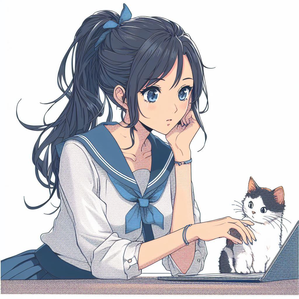 猫といっしょに勉強中