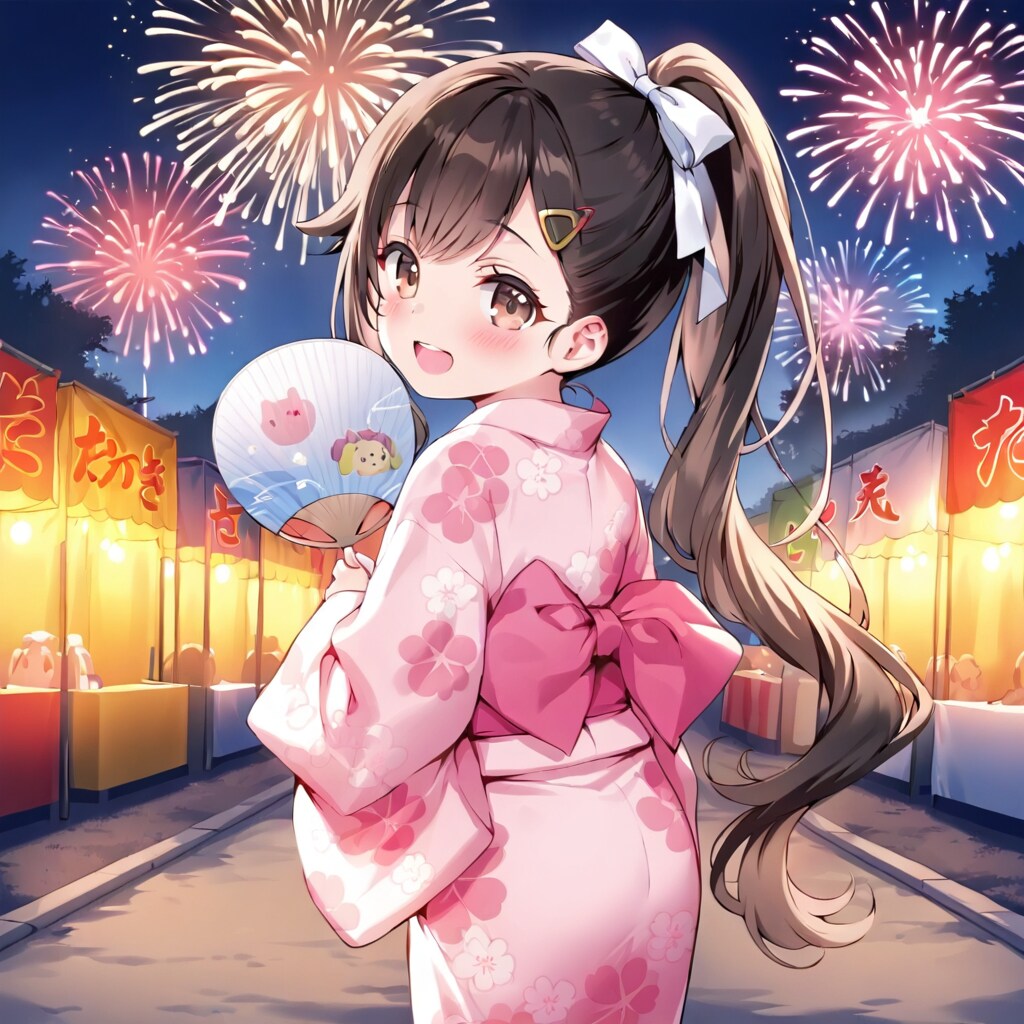 振り向き浴衣少女