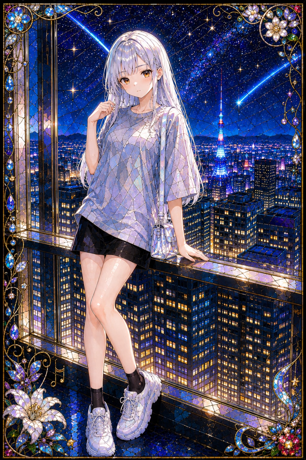 夜景（ダイヤモンドアート風）