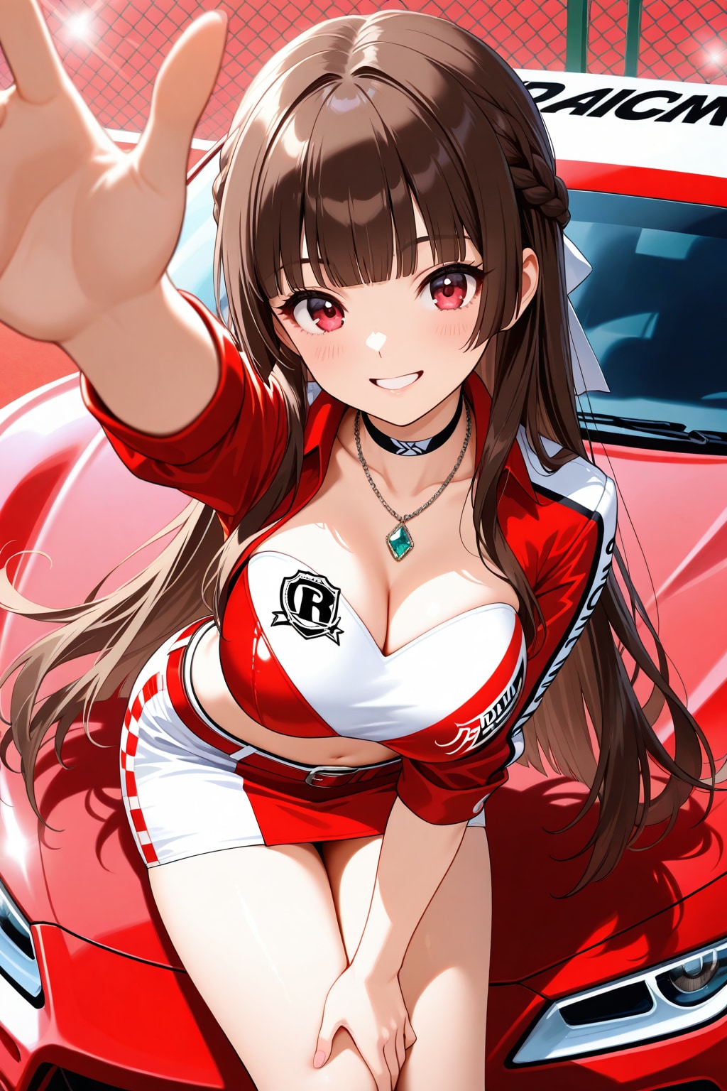 レースクイーン（赤と白のコスチューム）の女性20251015