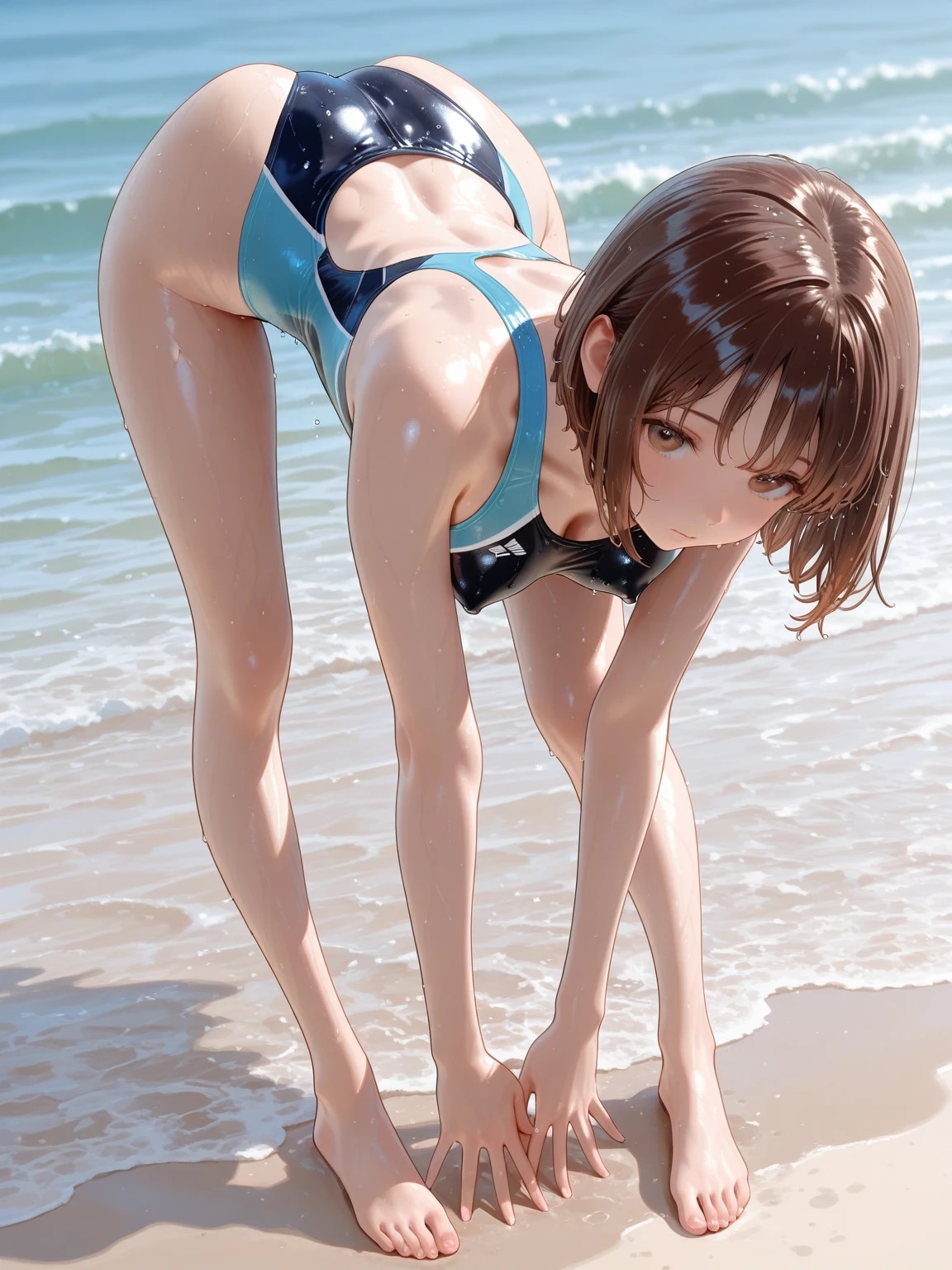 浜辺でポーズ