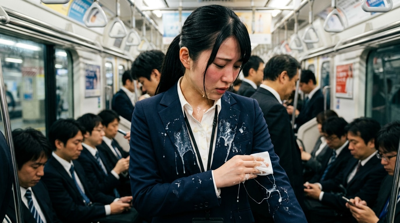 電車内でブレザーに射精されちゃった。