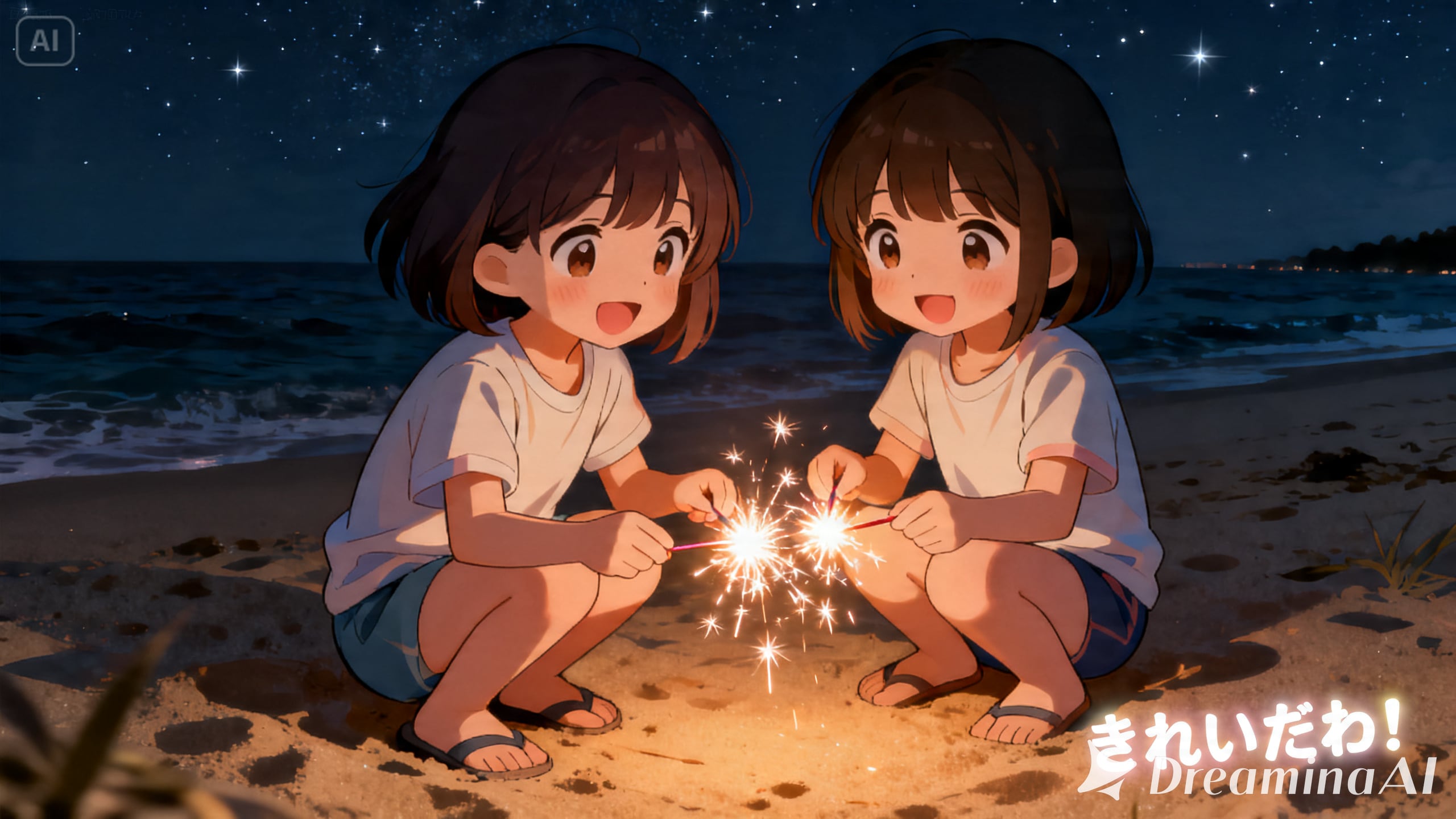 今日の夏休み（砂浜で花火１）