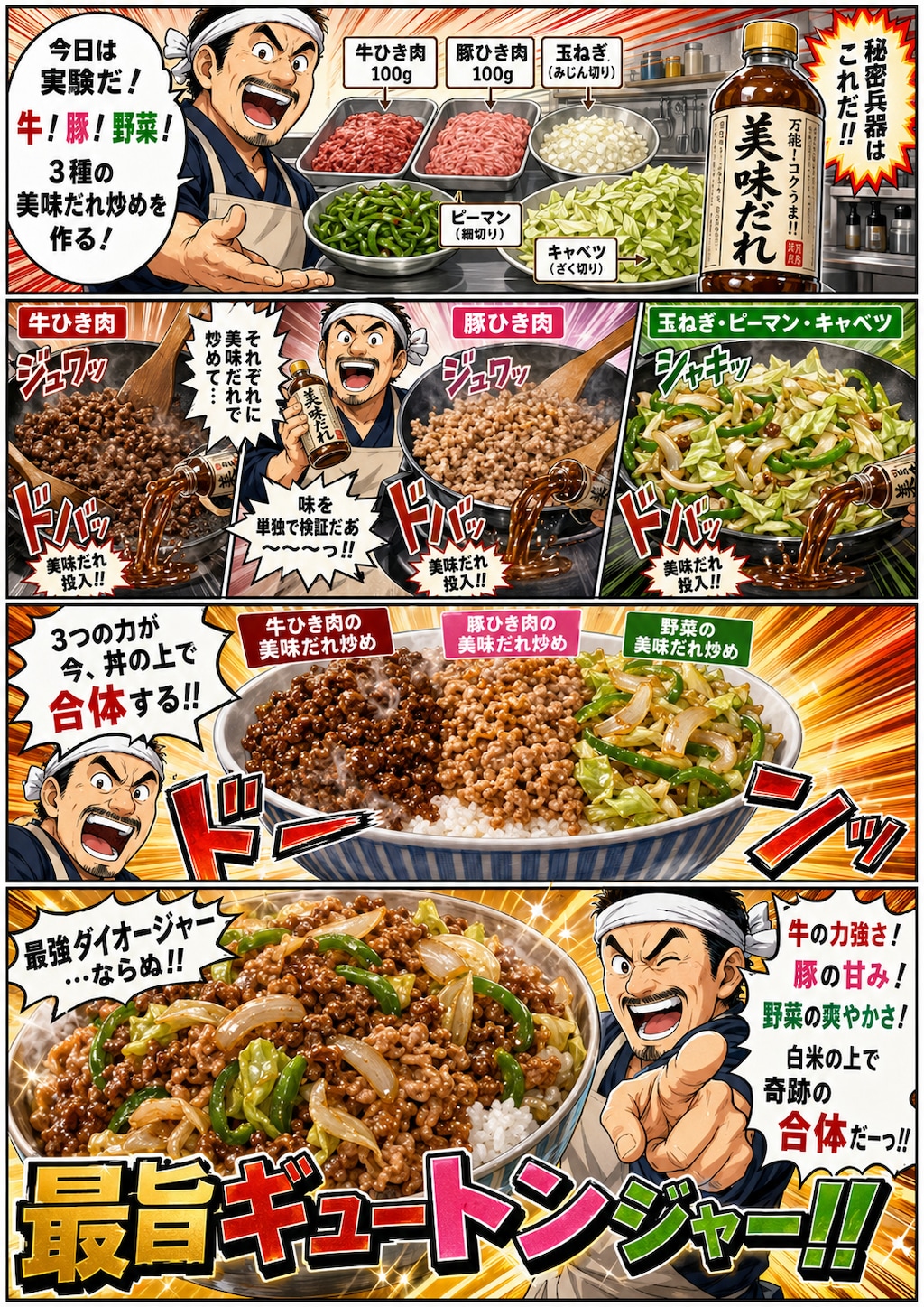 牛ひき肉、豚ひき肉、野菜の美味タレ炒め