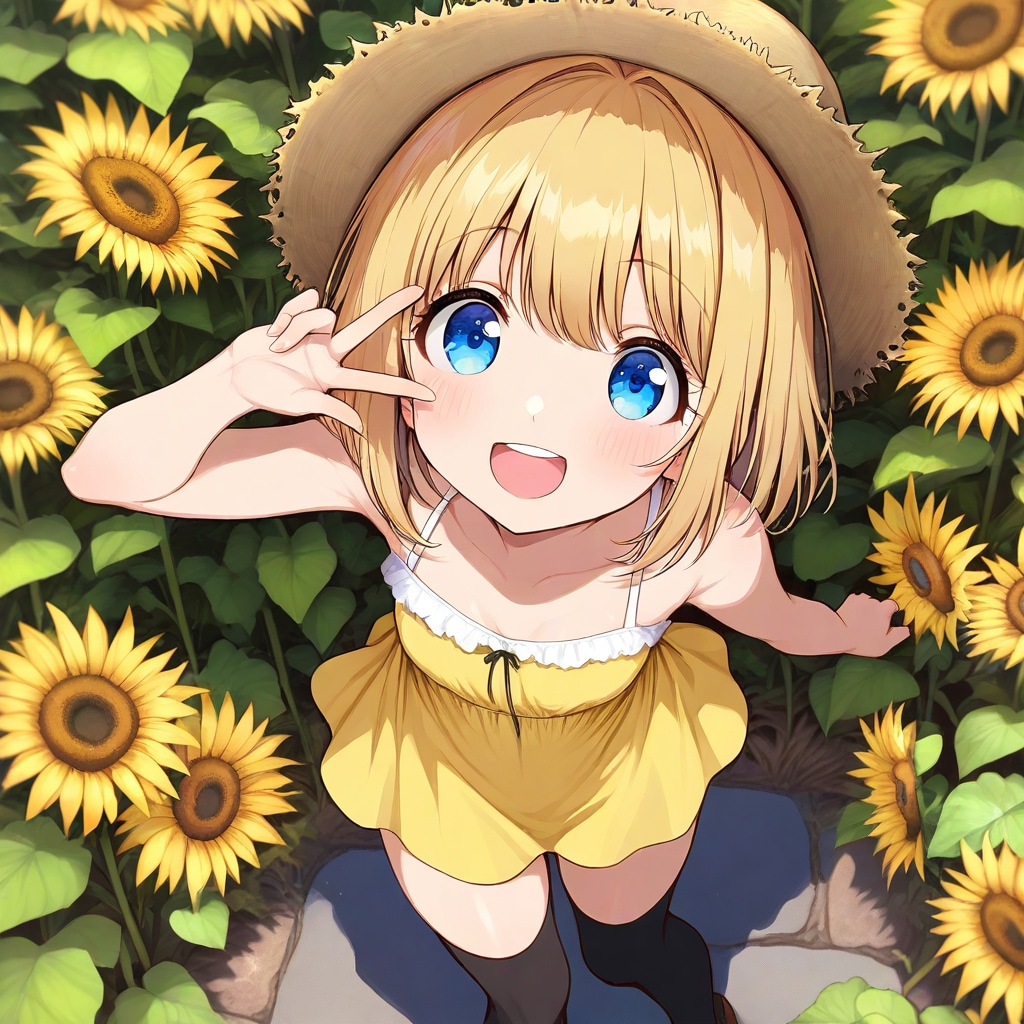 ひまわり畑に囲まれたちちぷいちゃん