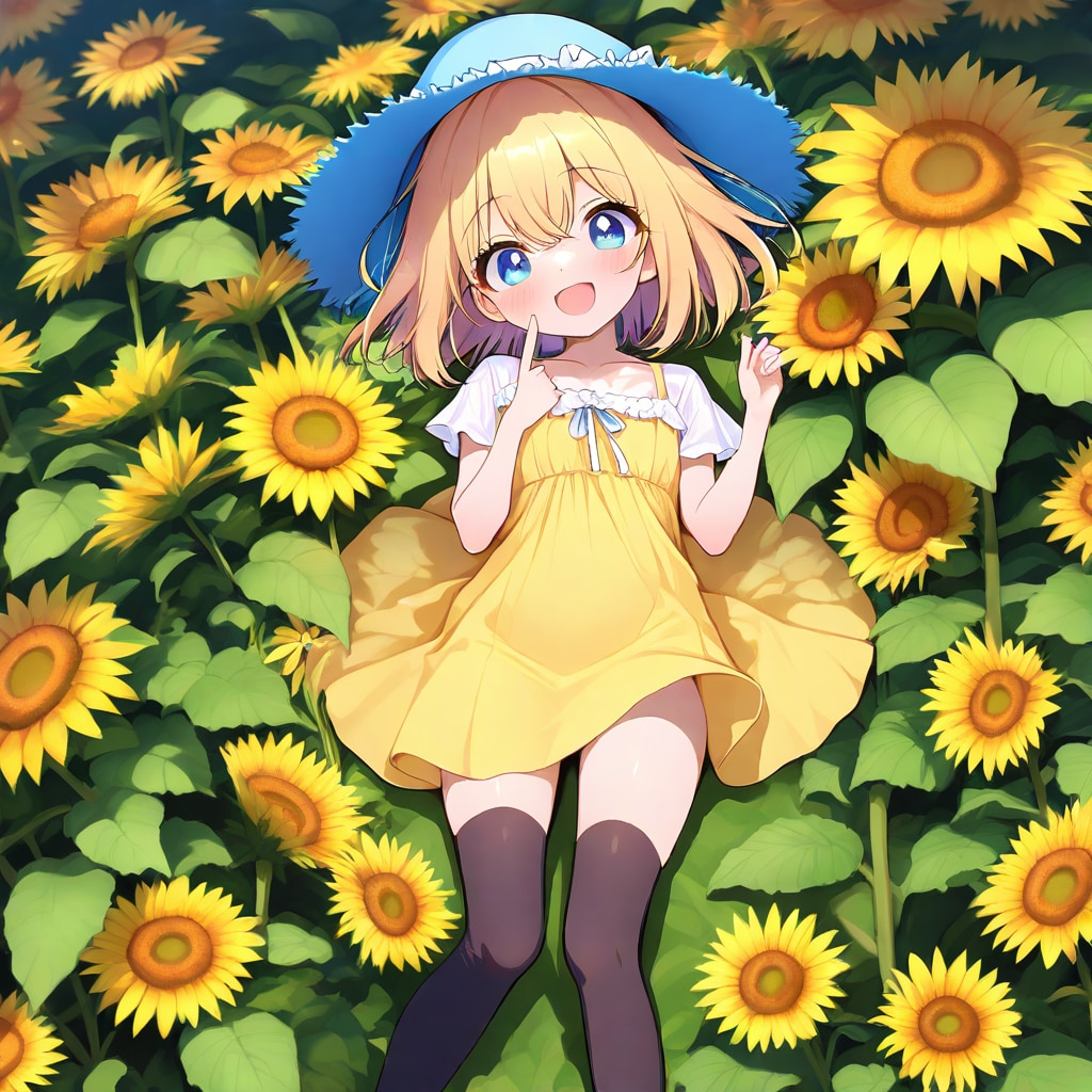 ひまわり畑に囲まれたちちぷいちゃん