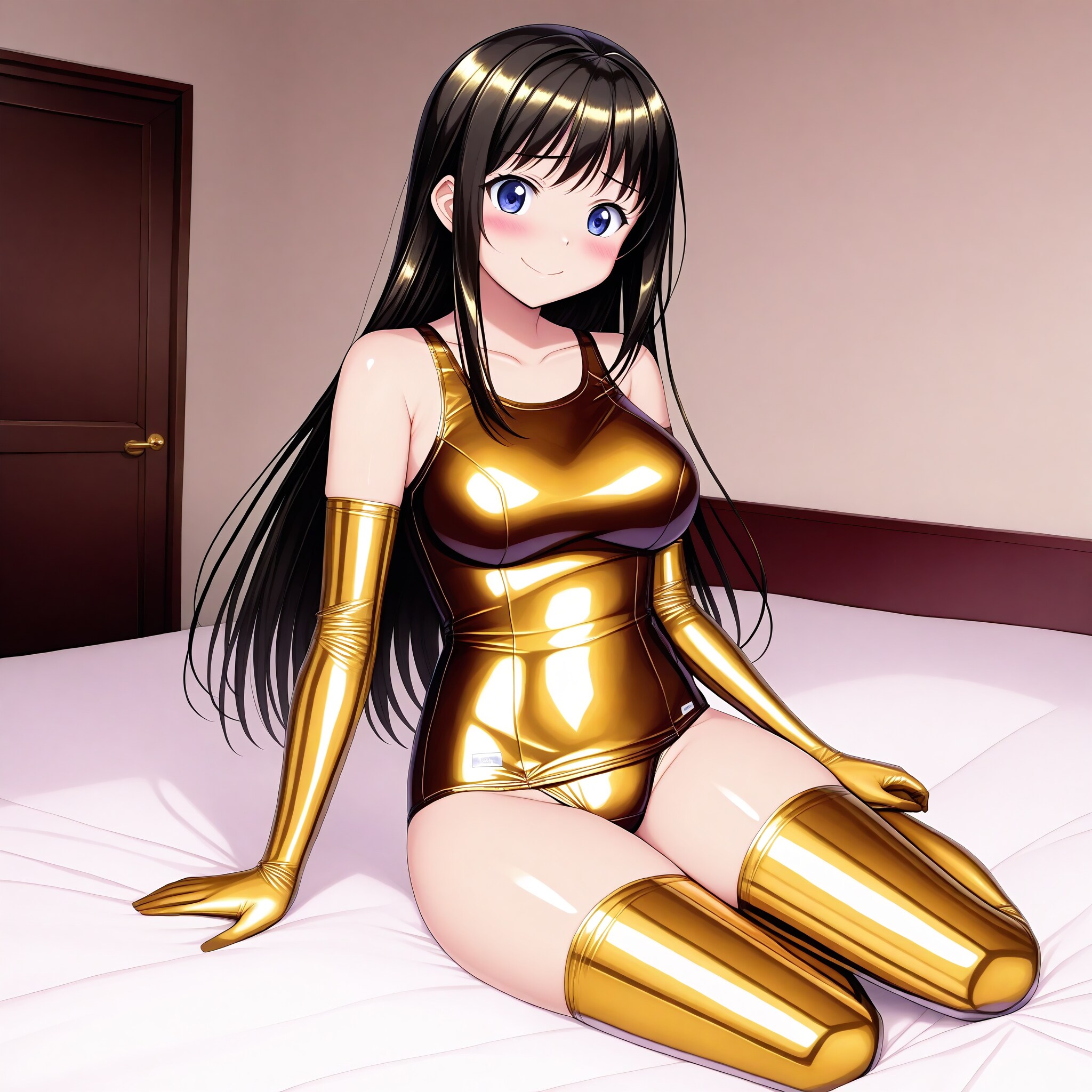 金色旧型スクール水着長手袋サイハイソックス