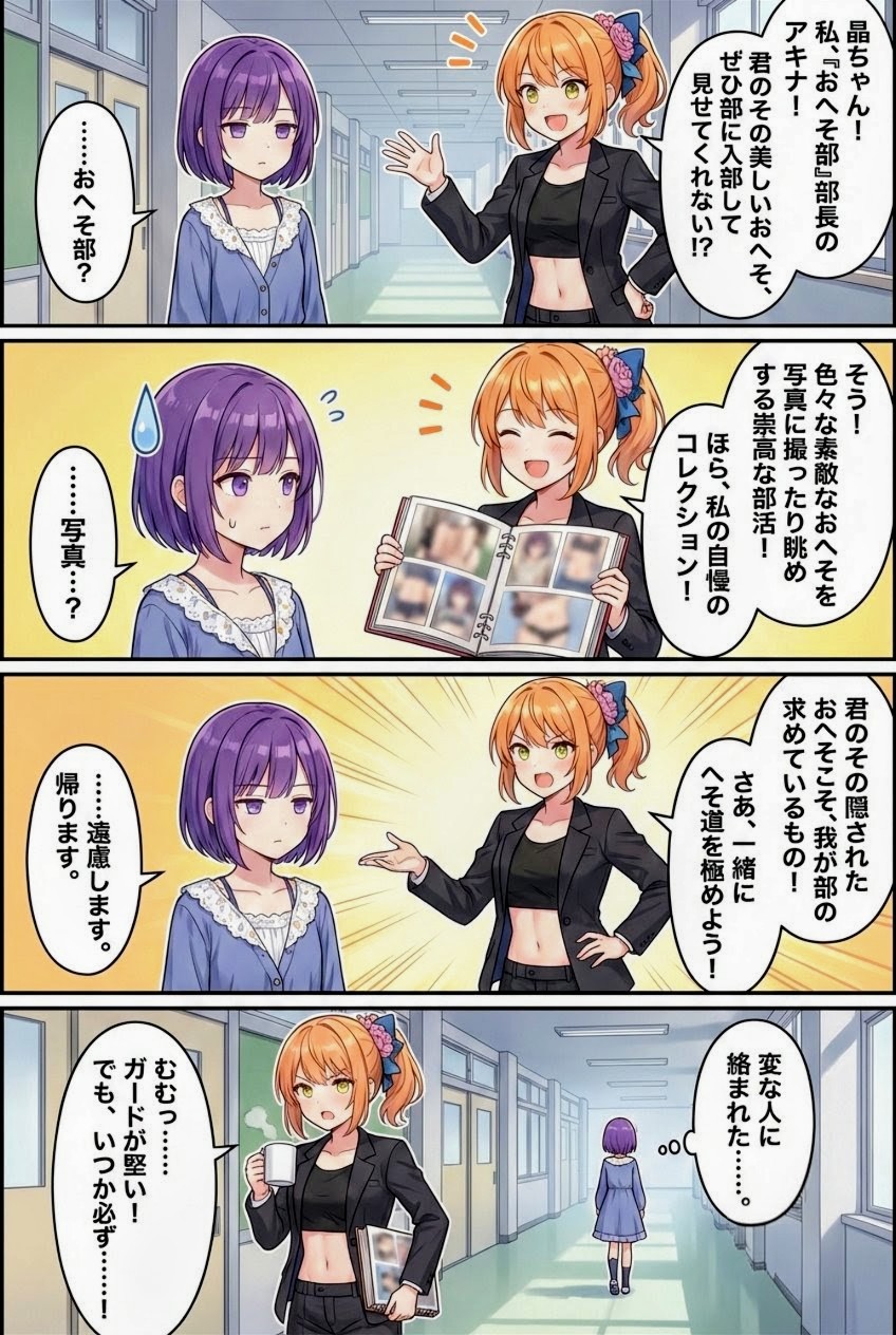 晶ちゃんのおへそ部勧誘をあきらめないアキナ | の人気AIイラスト・グラビア