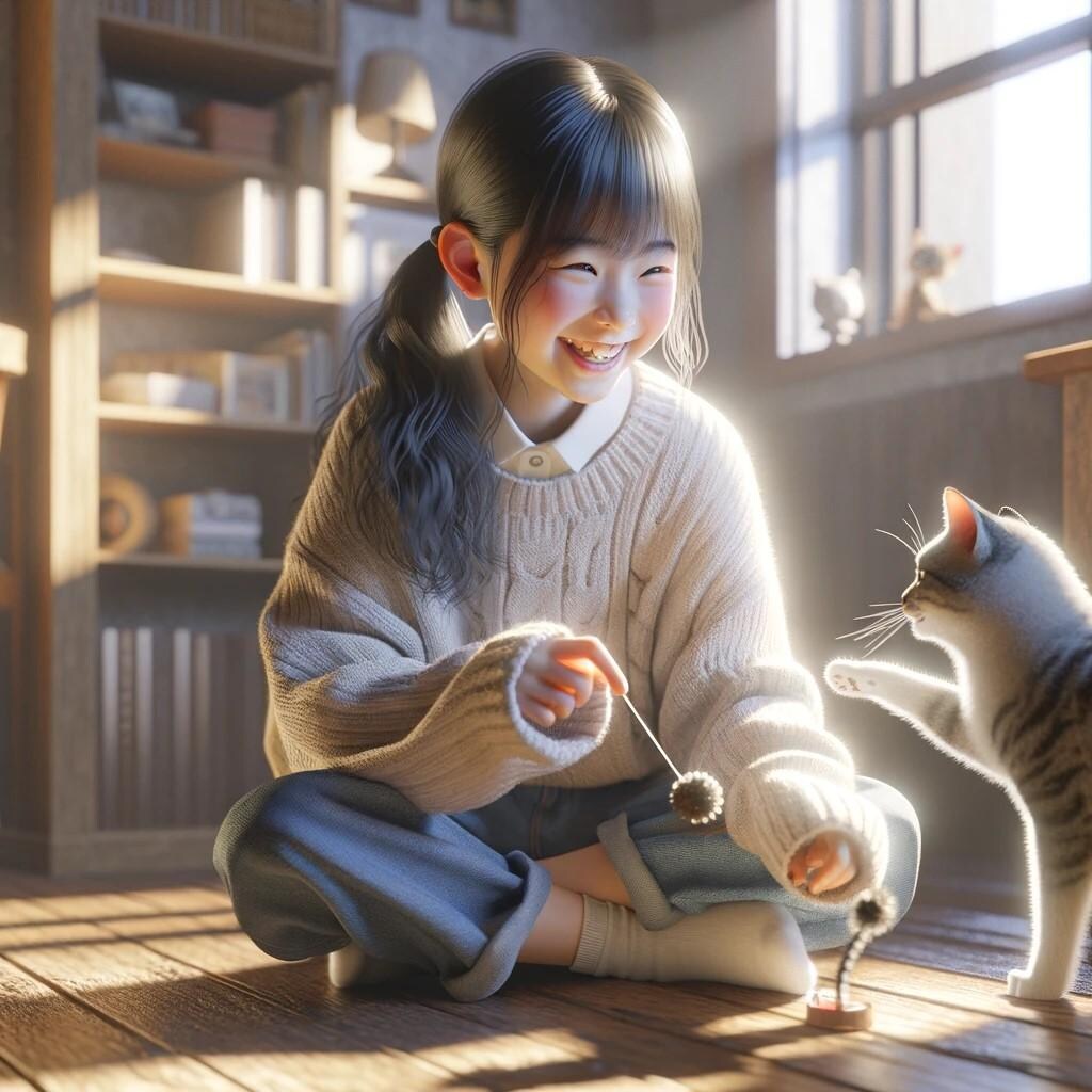 猫と遊ぶ女の子