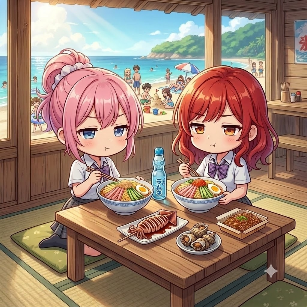 暑さでジト〜て感じの2人