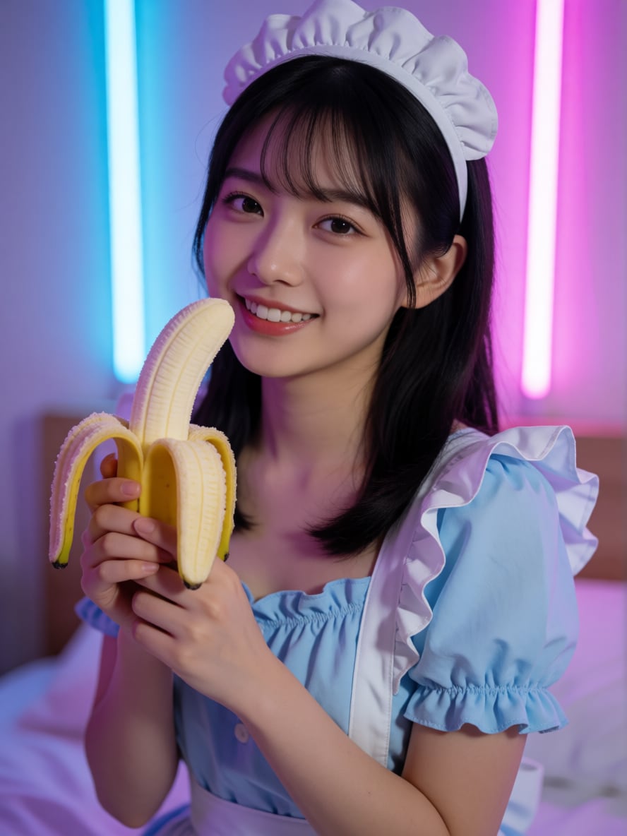 雰囲気のある部屋でバナナを食べてくれるメイドさん | の人気AIイラスト・グラビア
