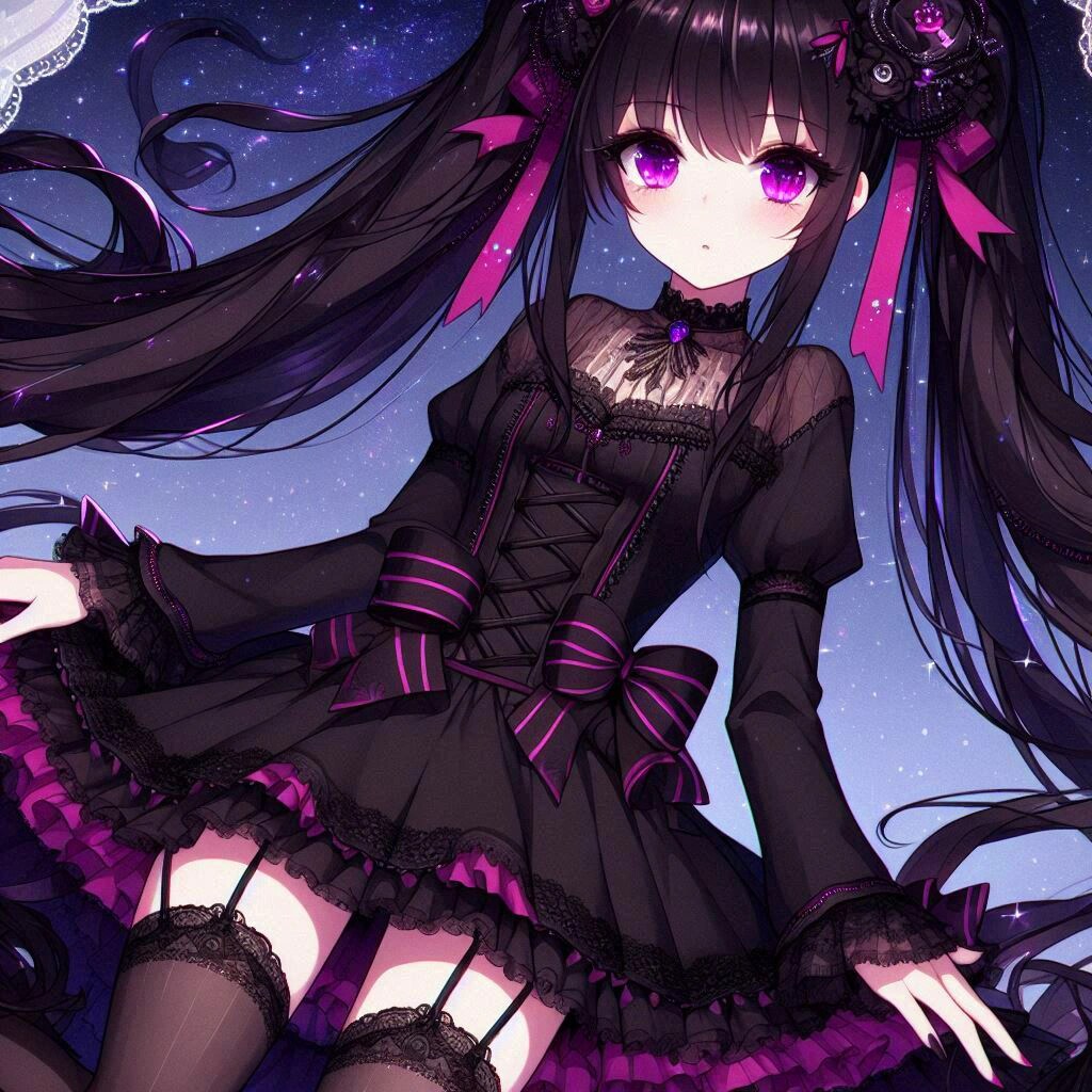 黒ゴスでロングスカートな、黒髪ツインテール少女★その1-2(8枚)