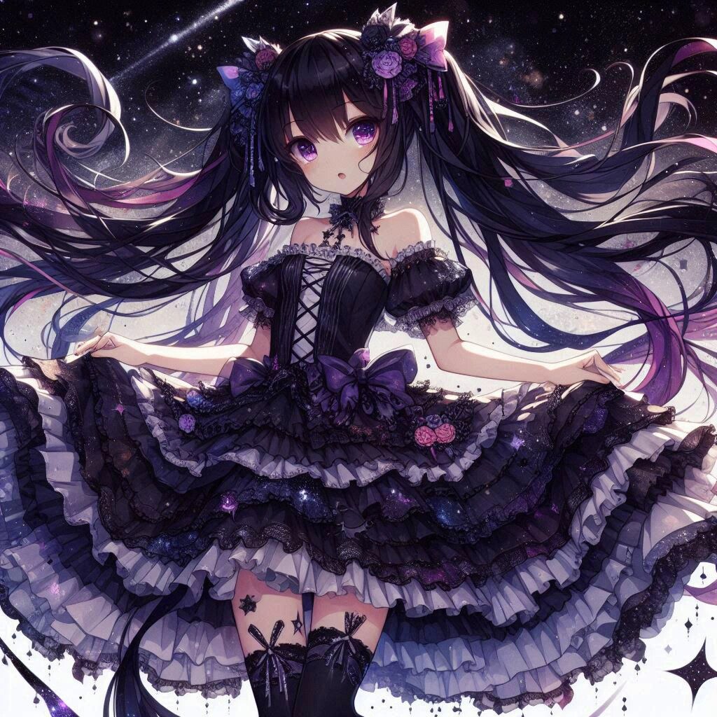 黒ゴスでロングスカートな、黒髪ツインテール少女★その1-2(8枚)