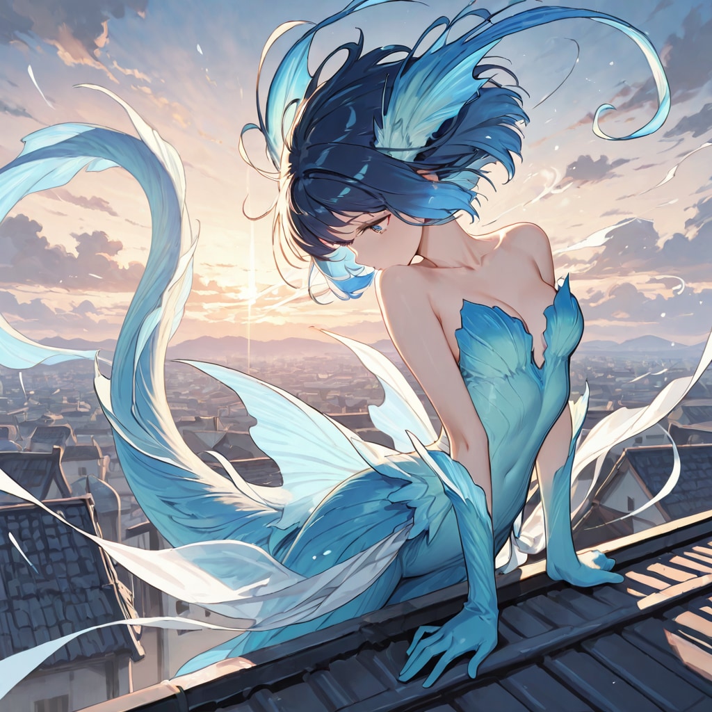 屋上に舞い降りた風喰いのバケモノ | の人気AIイラスト・グラビア