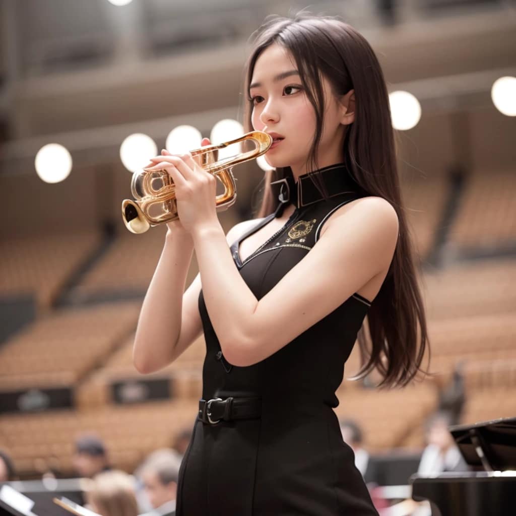 黒髪ロングでブラスバンドの美女１０４