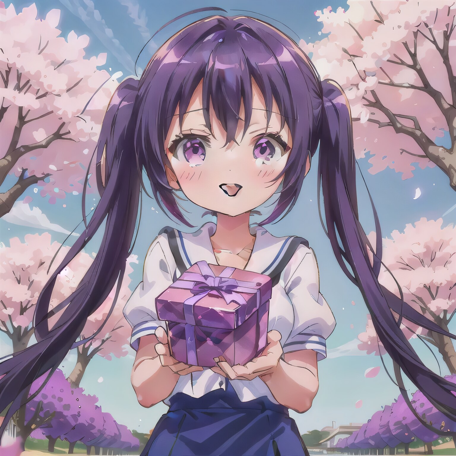 紫髪ツインテでセーラー服の少女２ | の人気AIイラスト・グラビア