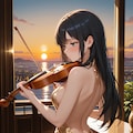 イブニングドレスでバイオリンを弾く葵さん(PixAI版) 6枚目