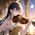 イブニングドレスでバイオリンを弾く葵さん(PixAI版) 2枚目