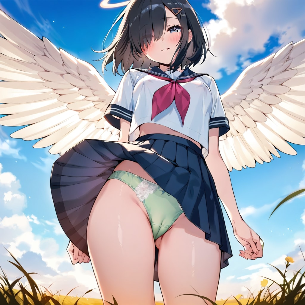 緑パンティ片目隠れさん