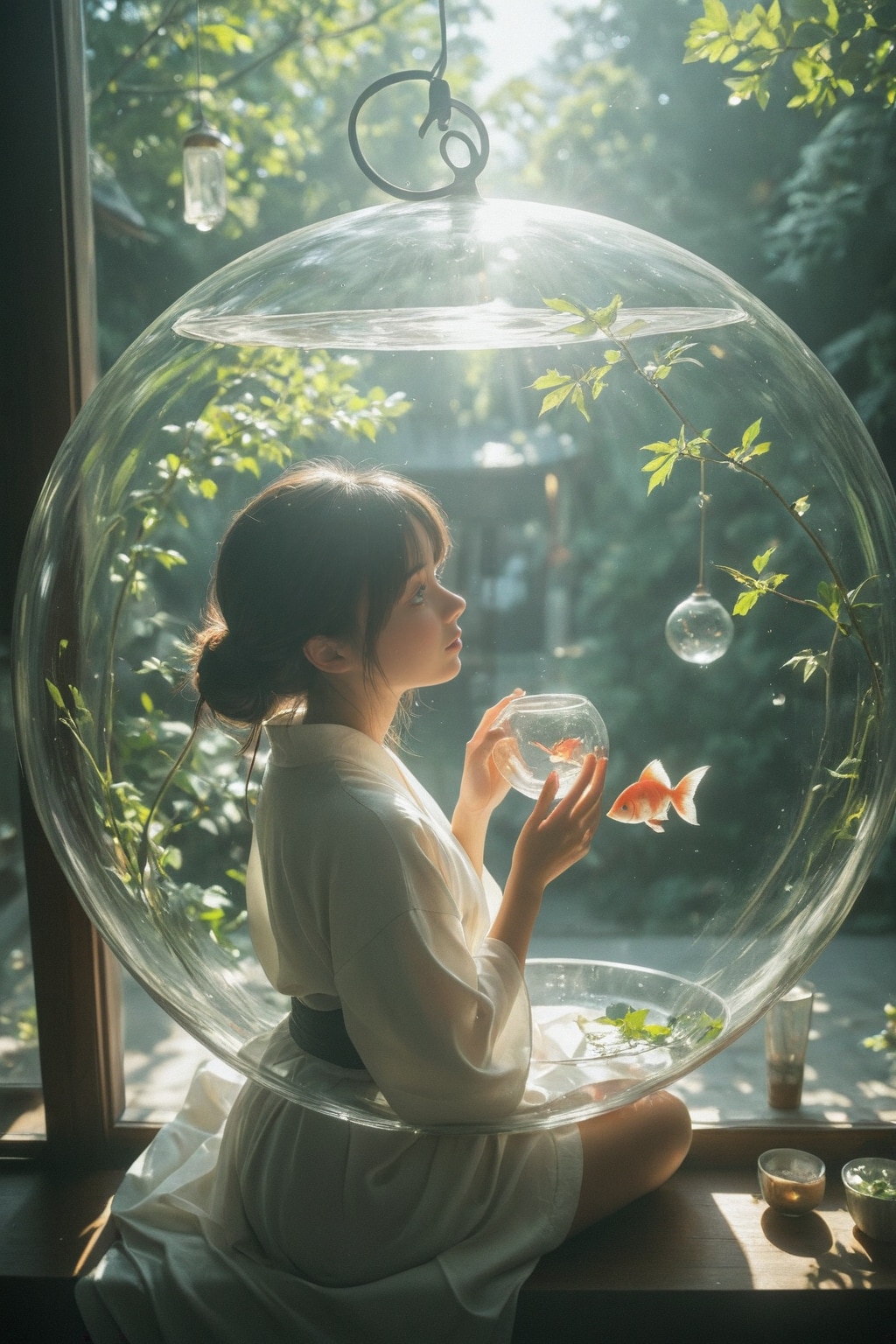 金魚鉢と浴衣少女で残暑見舞いを作ろうとした | の人気AIイラスト・グラビア