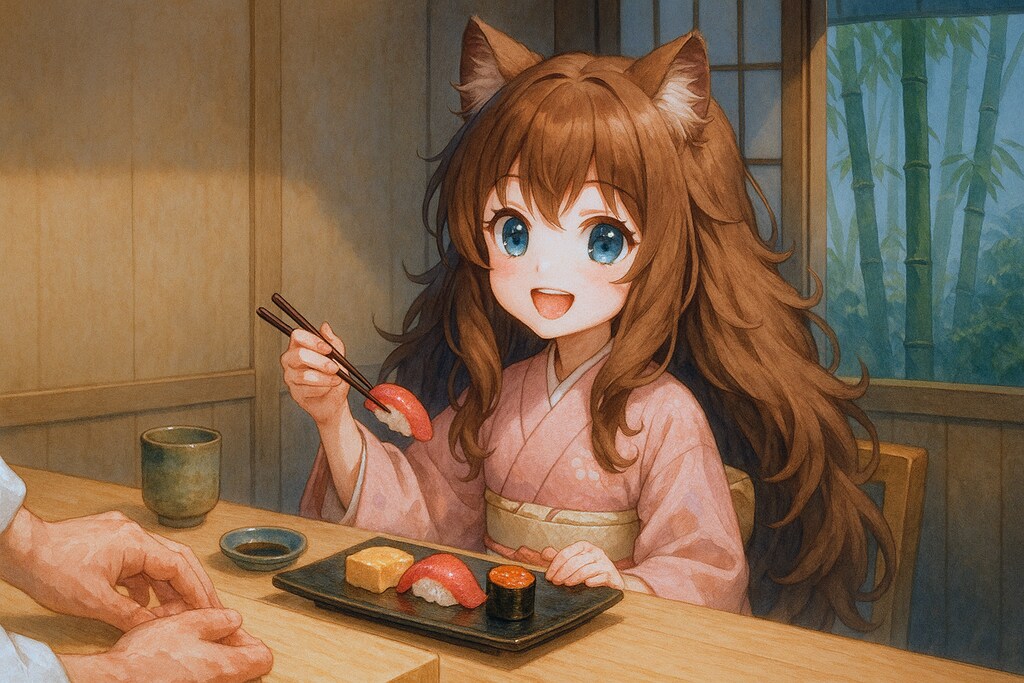 高級寿司屋に来た小さな女の子