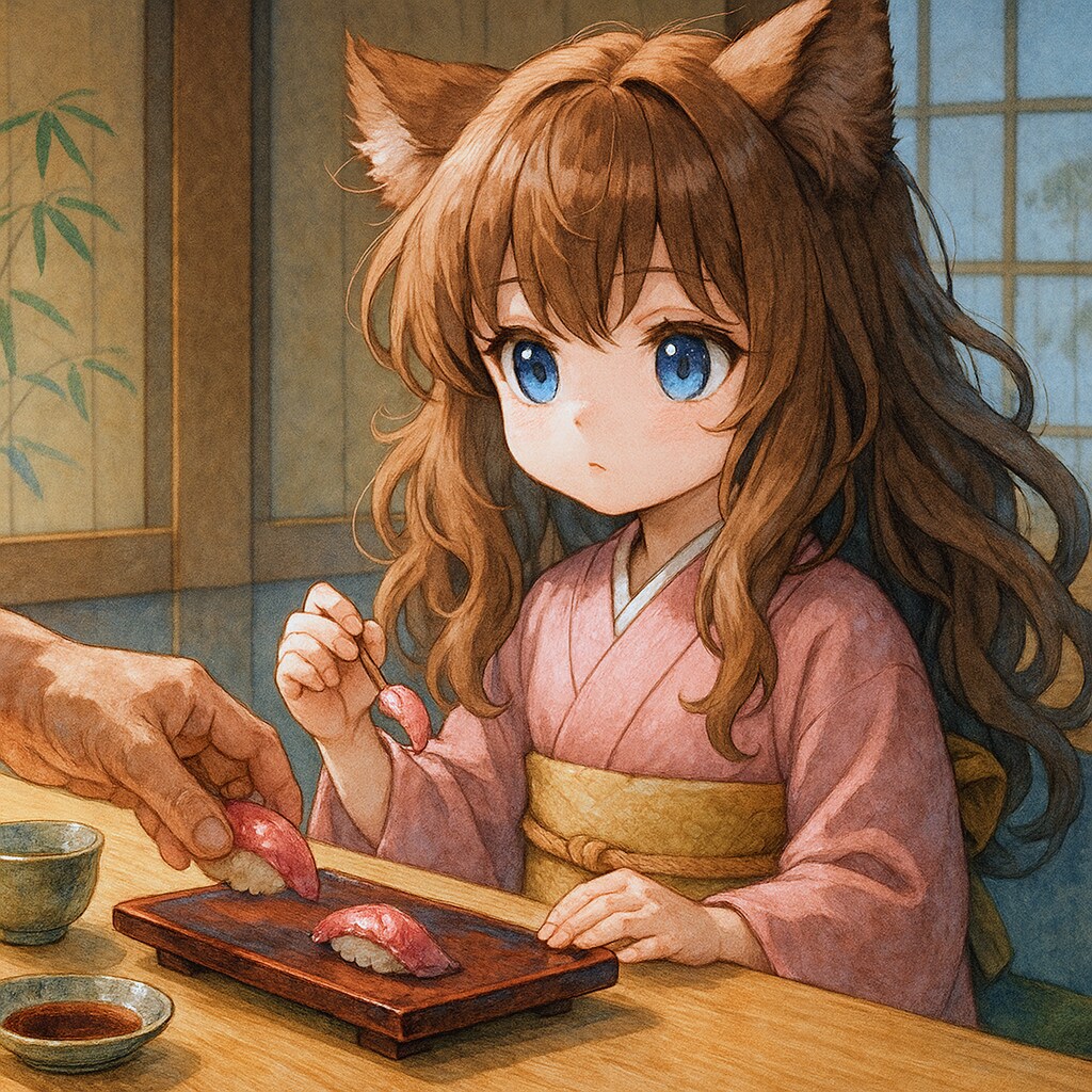 高級寿司屋に来た小さな女の子