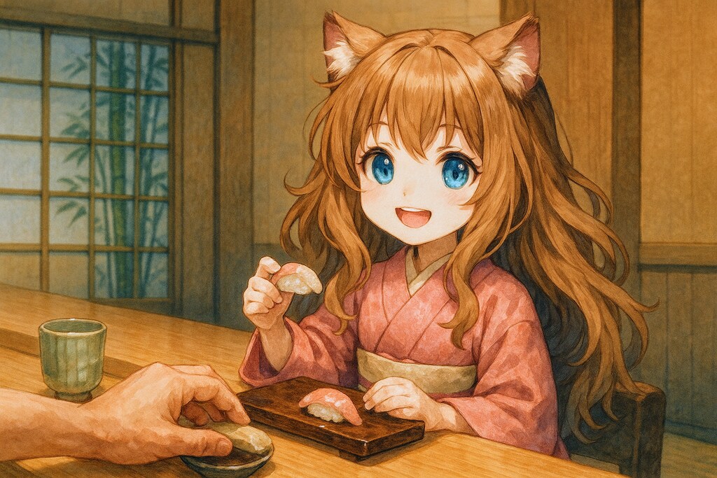 高級寿司屋に来た小さな女の子