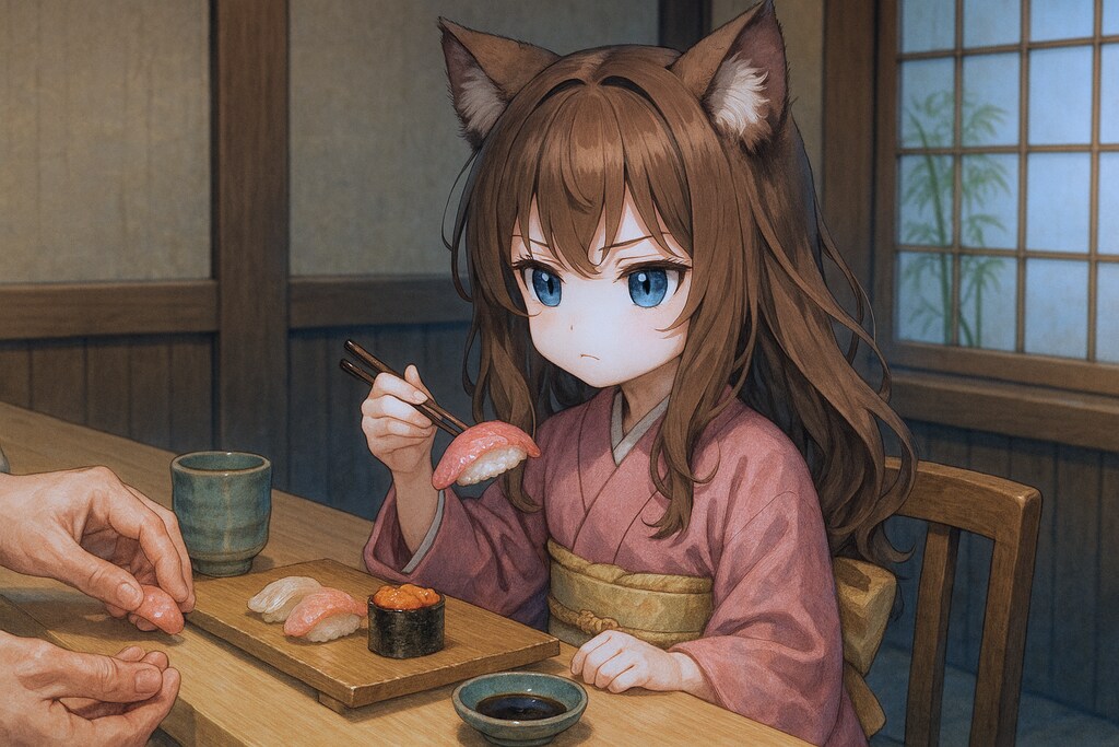 高級寿司屋に来た小さな女の子