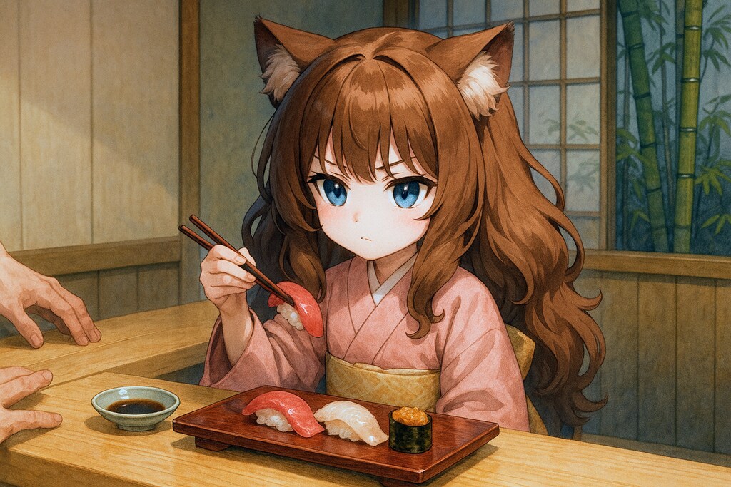 高級寿司屋に来た小さな女の子