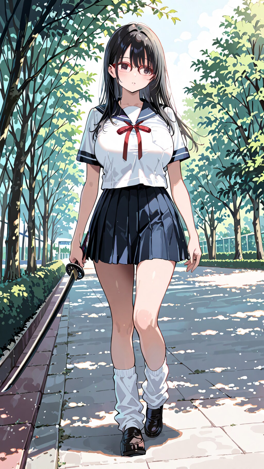 日本刀片手に散歩する巨乳JK0202