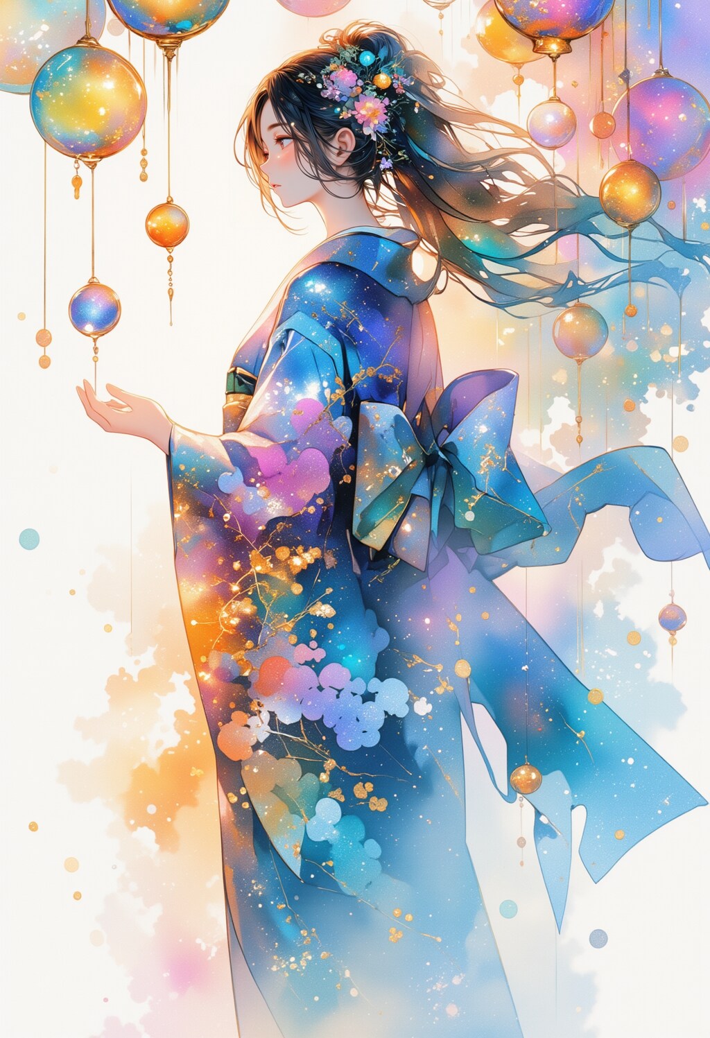 風鈴と着物の女性