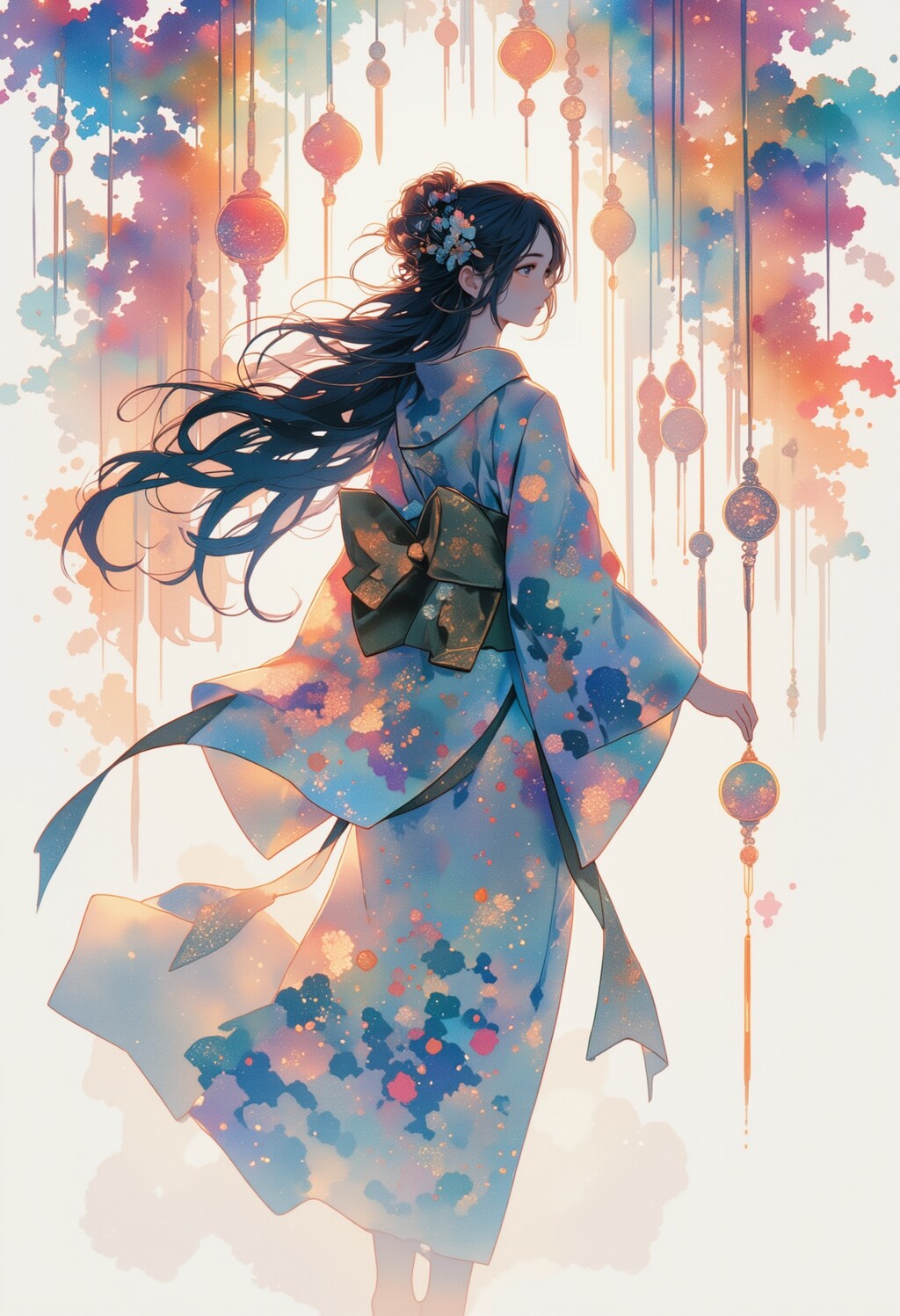 風鈴と着物の女性