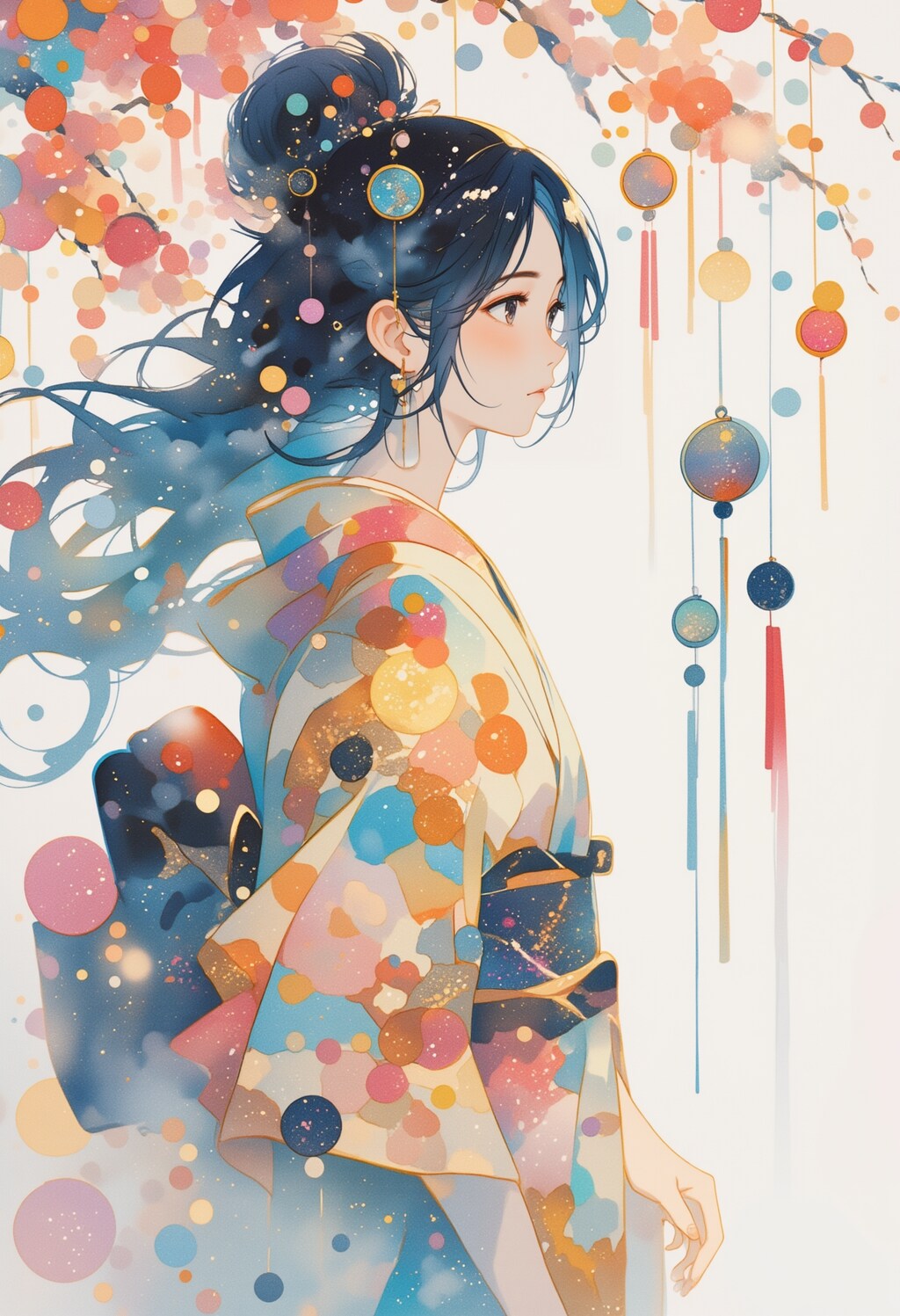 風鈴と着物の女性