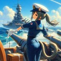 油絵風　戦艦の大砲掃除をする海軍セーラ服筋肉猫 3枚目
