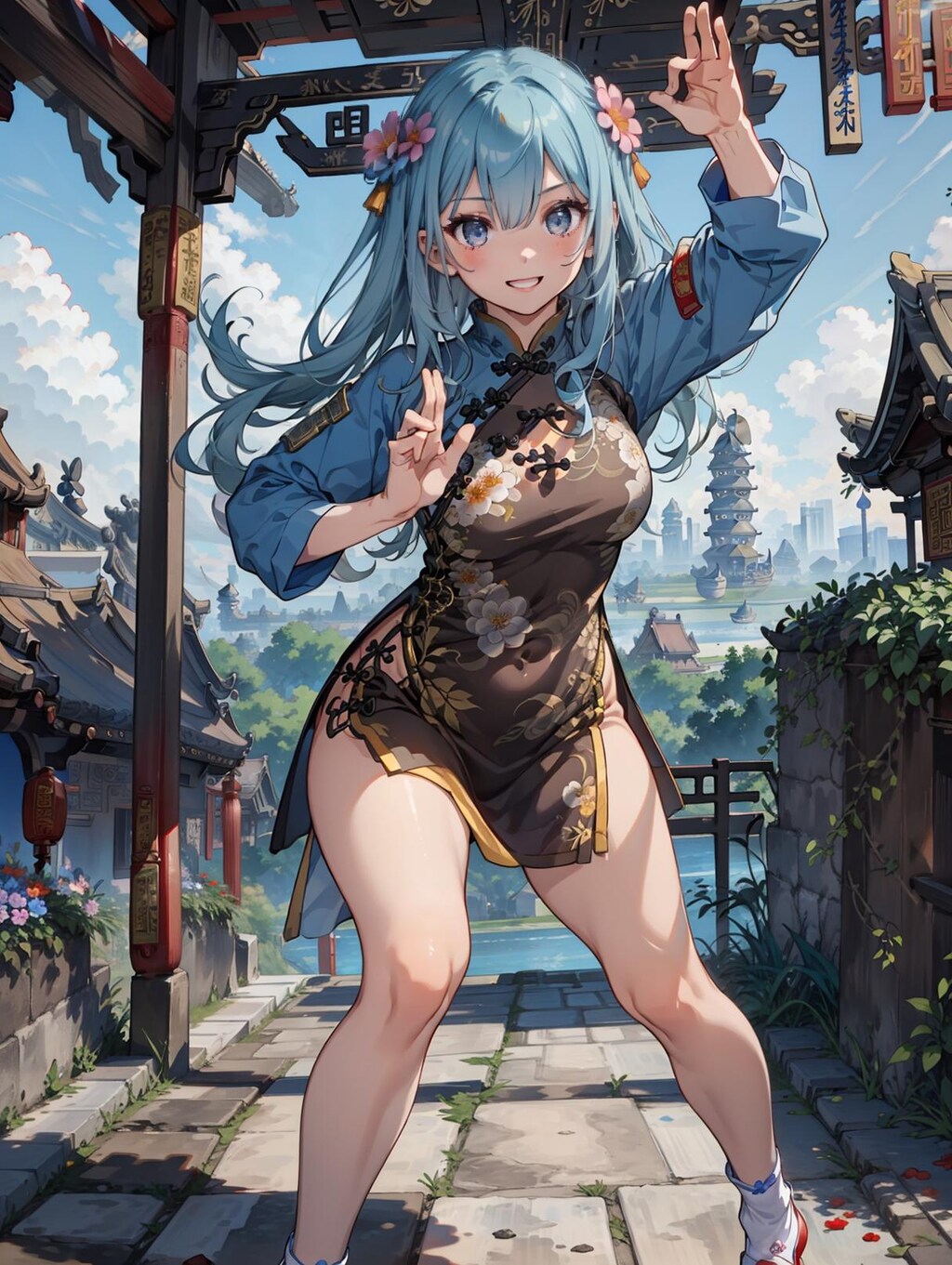 チャイナドレスでカンフーアクション♪