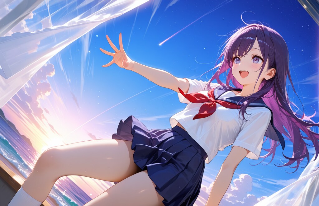 さわやかな朝やけと女の子