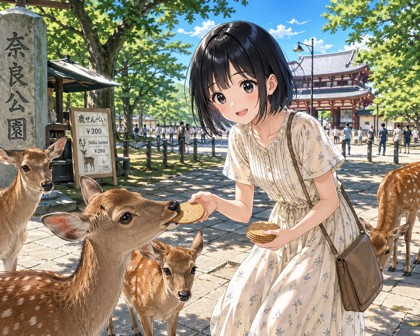鹿せんべいをあげている女の子