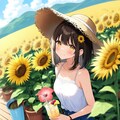 🌻続・ひまわり畑と麦わら帽子👒 2枚目