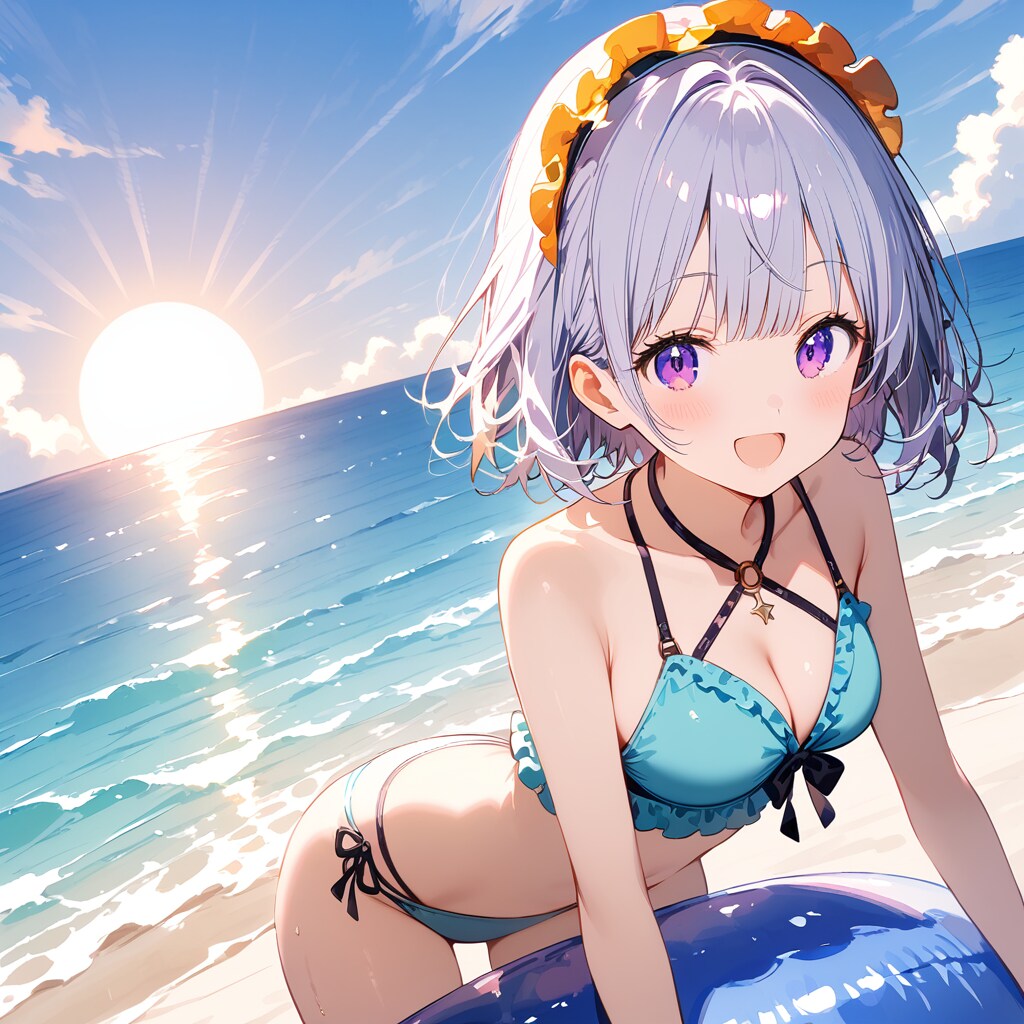 朝日と海と少女