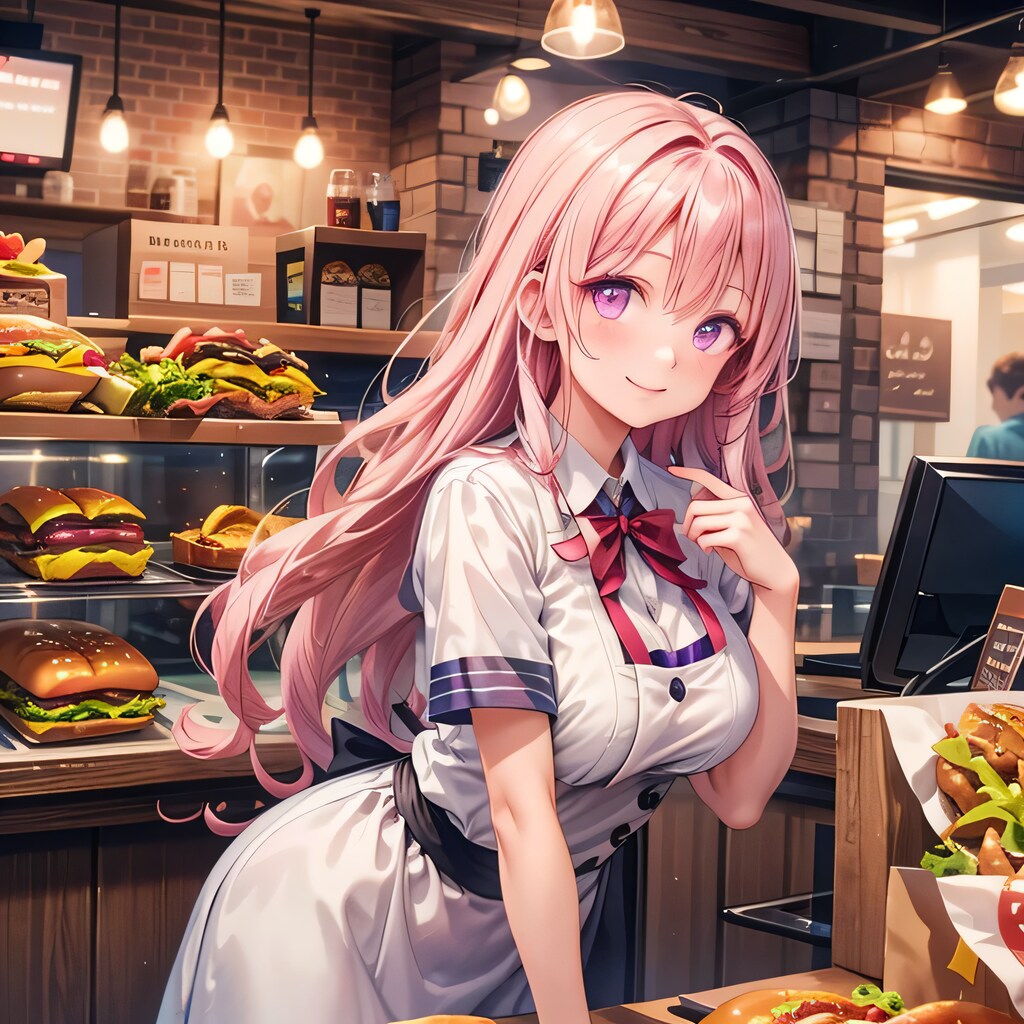 ピンク髪ロングでクルーの少女２