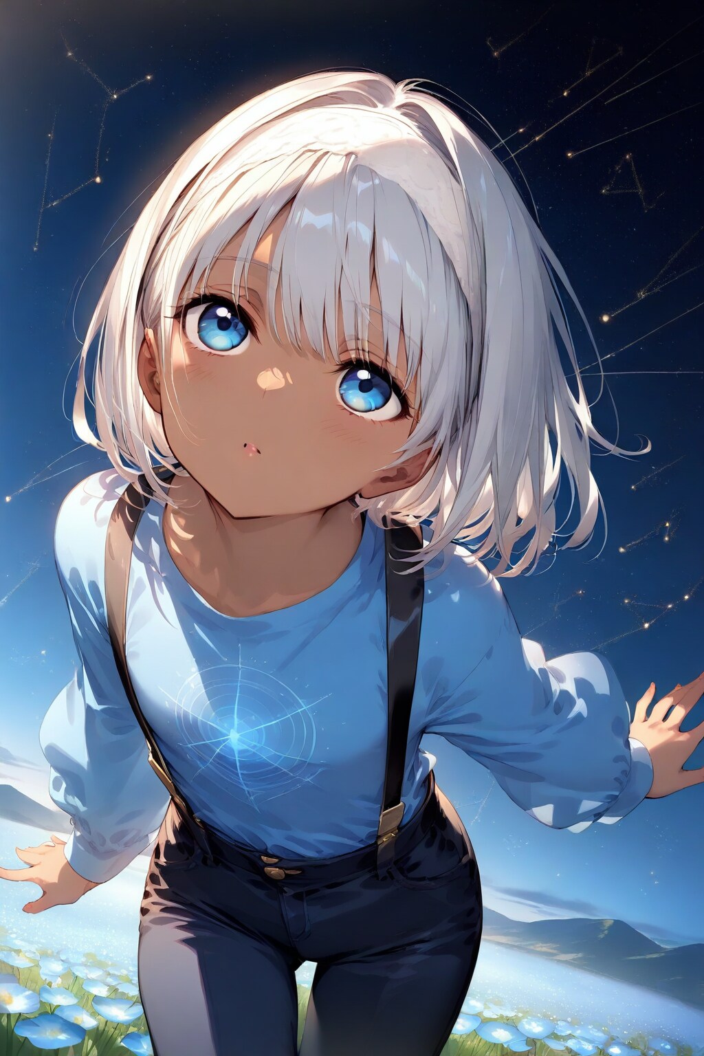 星を眺める少年