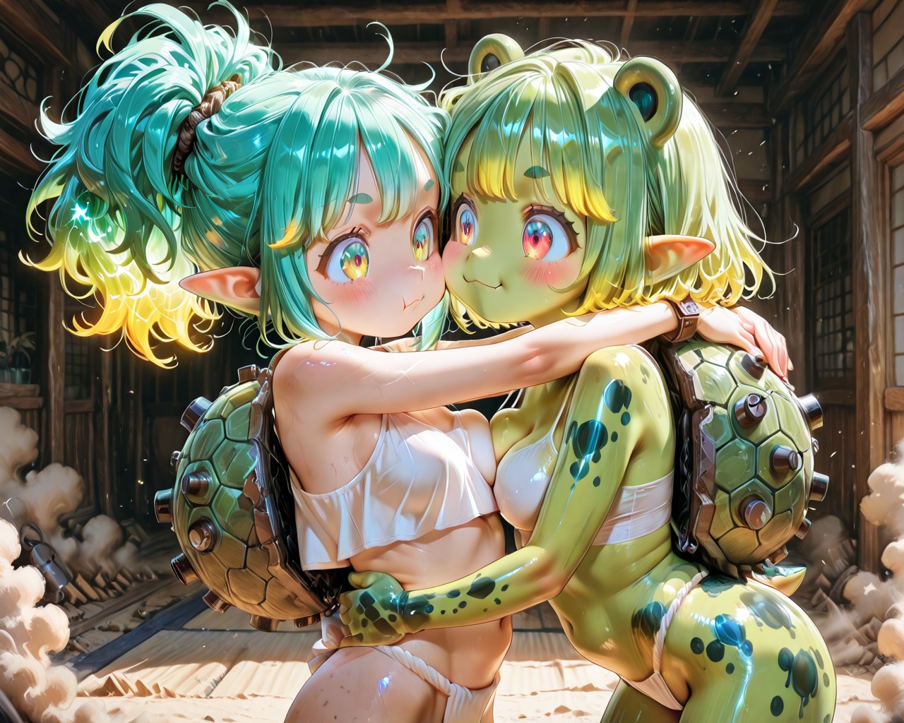 5枚）カッパ娘と相撲