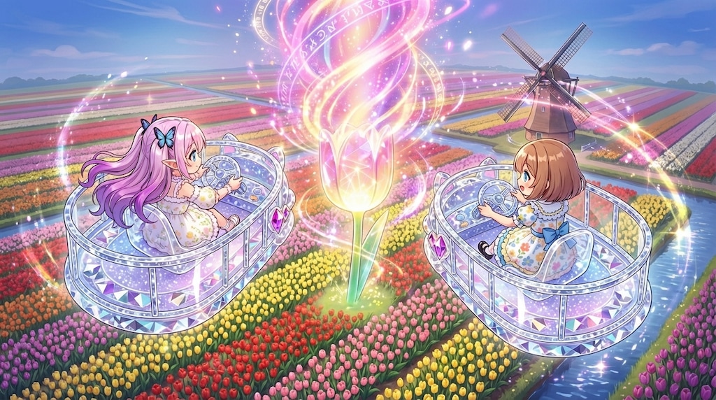 光るチューリップの先