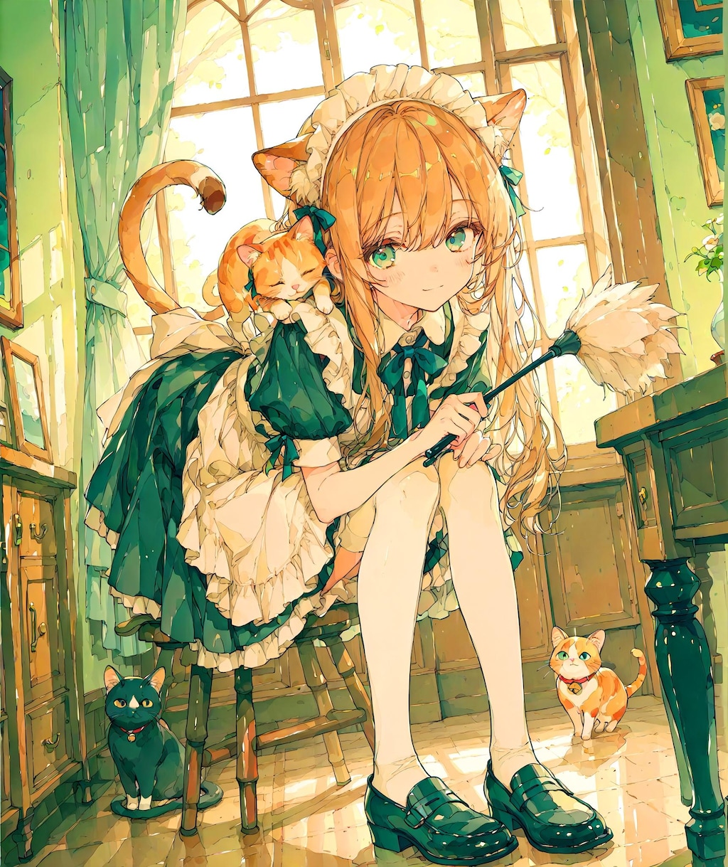 前かがみな少女